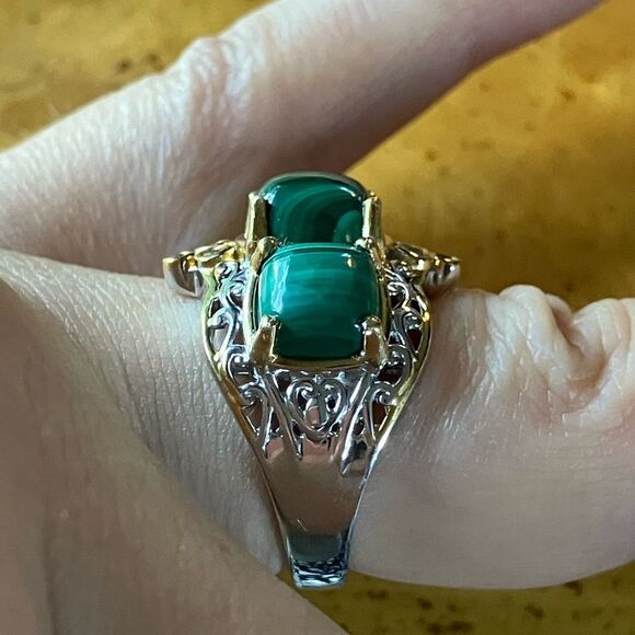 Natural Malachite Sterling Silver Ring - Picture 3 of 9